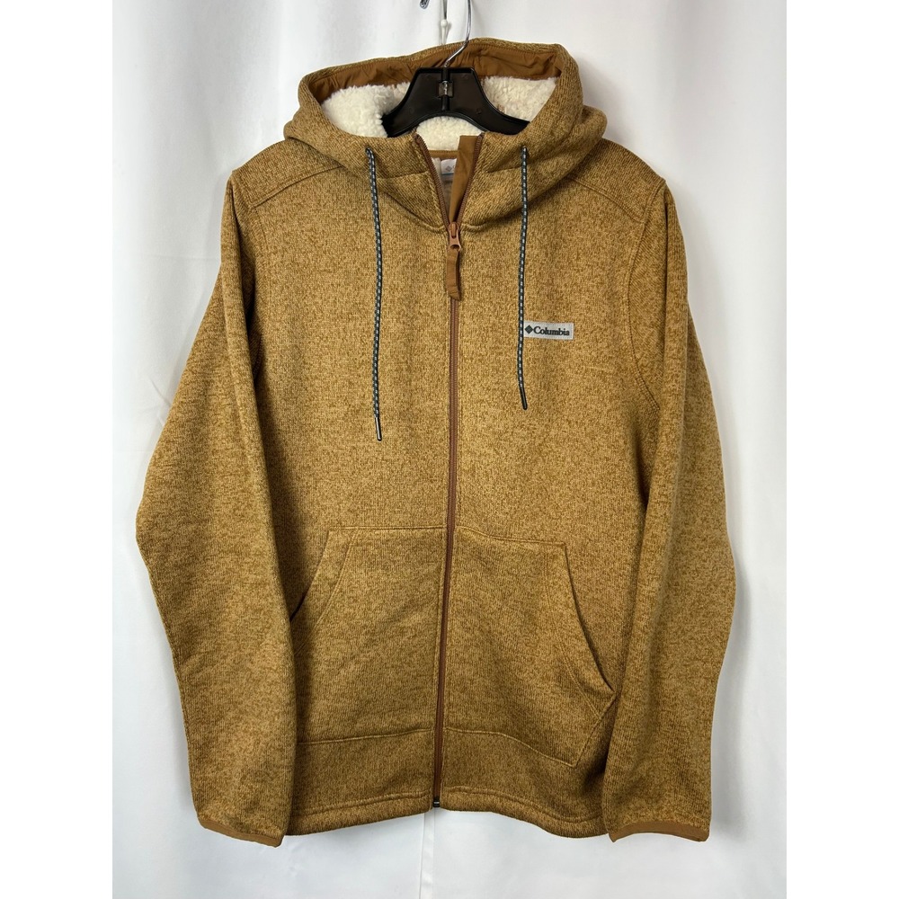 Columbia Sherpa Lined Sweater Fleece Full Zip Hoodie Brown Tan Mens Large